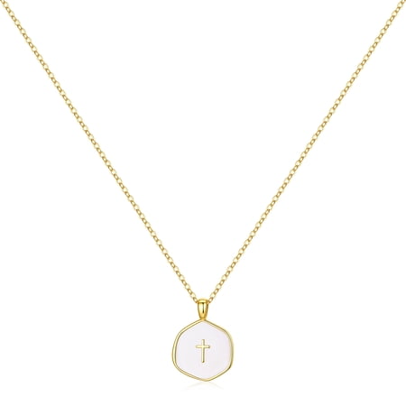 Turandoss 14K Gold Plated Cross Necklace for Women Dainty 14K Gold Plated Simple Small Tiny Enamel Cross Choker Necklace Trendy Jewelry Religious Christian Baptism Jesus Faith Jewelry Gifts