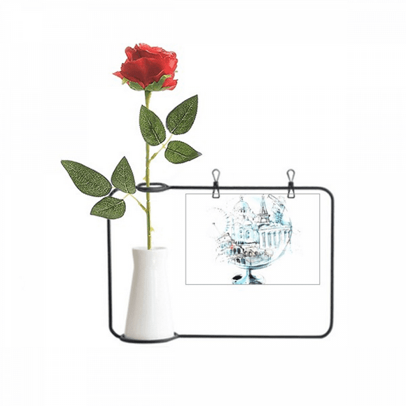 Globe London Eye Eiffel Tower Watercolor Artificial Rose Flower Hanging Vases Decoration Bottle