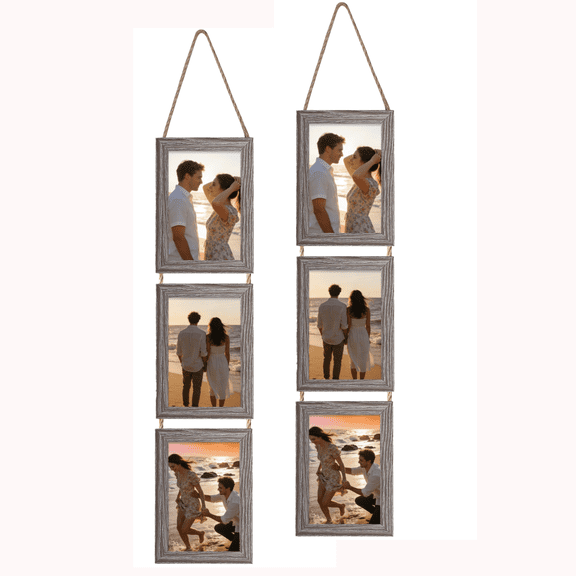 4x6 Collage Picture Frames Gray, Rustic 6 Opening Vertical Frame for Wall Decor,Triple