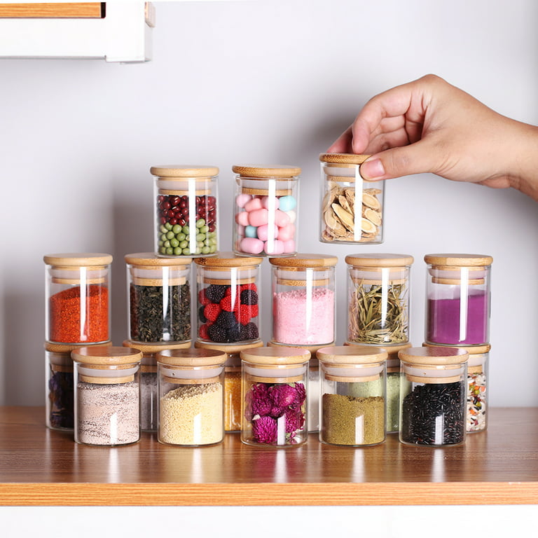 Eaasty 12 Pieces 12 OZ Glass Jars with Bamboo Lids Square Jars with Spoons  and Lids Borosilicate Glass Spice Jars Food Storage Jar Airtight Food Jars
