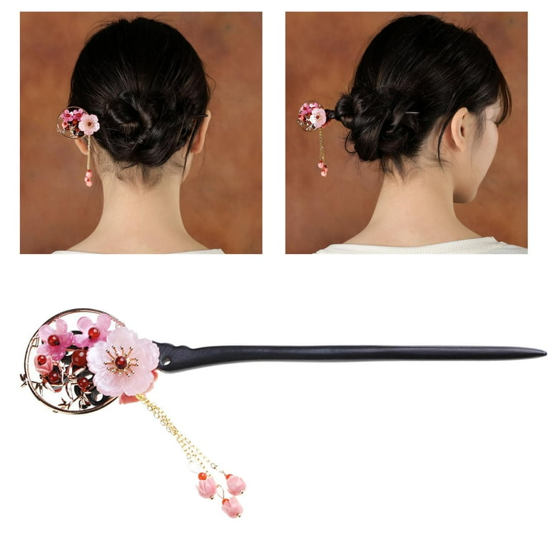 Chinese Japanese Hair Chopsticks Wooden Hair Pin Hair Sticks Flower Tassel  Women 