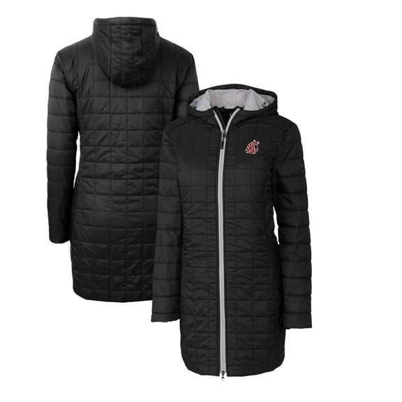 Women's Cutter & Buck Black Washington State Cougars Rainier Primaloft Eco Hooded Long Coat