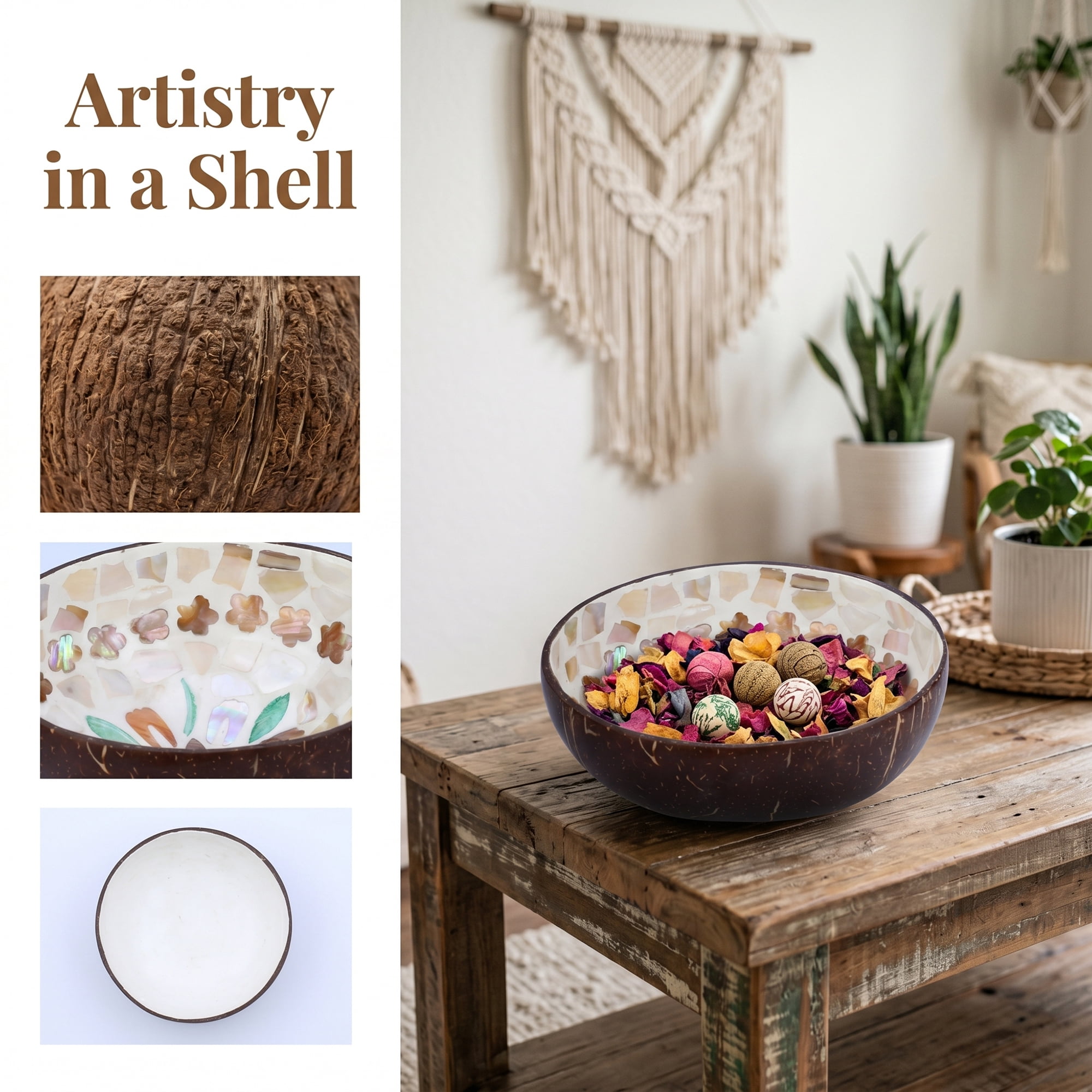 Unique Bargains Handmade Coconut Shell Bowl Catchall Tray Colour 5.9"L x 5.9"W x 2.8"H