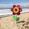 thumbnail image 4 of In the Breeze 2703 - 12 Inch Burgundy Sunflower Wind Spinner with Leaves - Colorful Flower for your Yard and Garden, 4 of 7