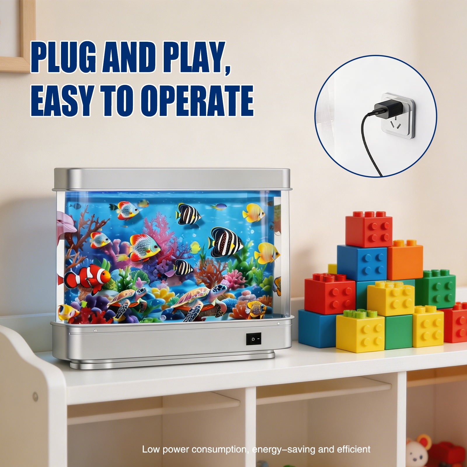 Artificial Fish Tank Virtual Ocean Toy - Mini Office Desk Aquarium, Colorful Aquarium, Motion Lamp Night Light with Pink dolphin, Fun Gift for Kids and Adults