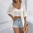 thumbnail image 6 of Lmueinov Womens Summer Cardigan Sweaters Boho Short Sleeve Knitted Open Front Lightweight Beach Cover Up Mid Length Elbow Sleeve Loose Fit Vacation Top, 6 of 8