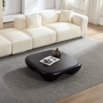 thumbnail image 6 of Modern Coffee Table with Faux Travertine Texture and Black Piano Finish for Living Room or Office, Lightweight Fiberglass-Reinforced Design with Scratch-Resistant Surface and Rounded Base, 6 of 9