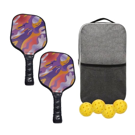 Pickleball Paddle Set 4x Pickleballs Balls with Carry Bag Pickleball Racquets Pickleball Paddle Rackets for Beginner to Advanced Player Wave Pattern