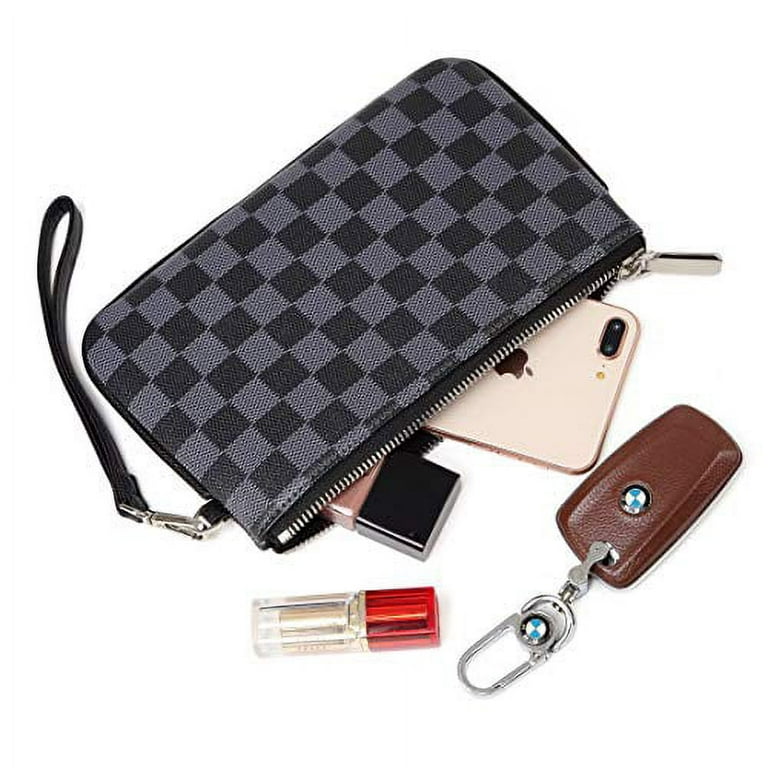 Daisy Rose Zip Wristlet Wallet and Phone Clutch for Women - RFID Blocking  PU Vegan Leather Multi Card Holder Organizer Fits All Smart Phone Sizes -  Brown Checkered 