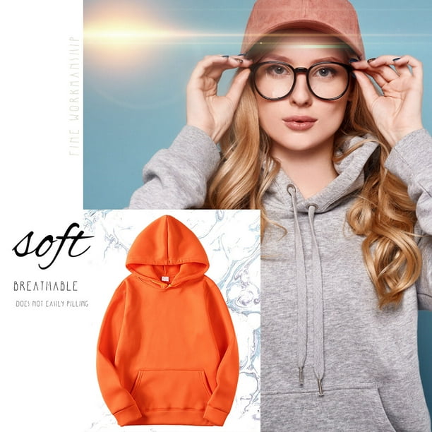 pitrice Hoodie Cotton Unisex Hooded Sweatshirt Sweat Absorbing Warming  Sweater Hoodie, Orange, 3XL