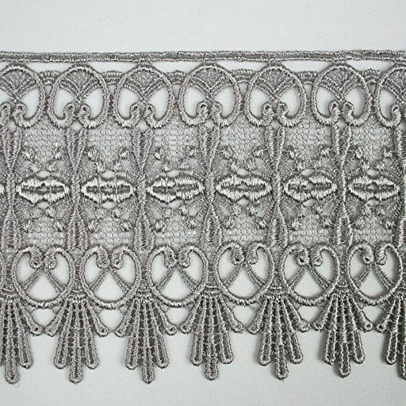 Silver Gray 5/8” to 5-1/8” Embroidered Floral Venice Lace Trim Guipure By Yard (17823 (4.75"))