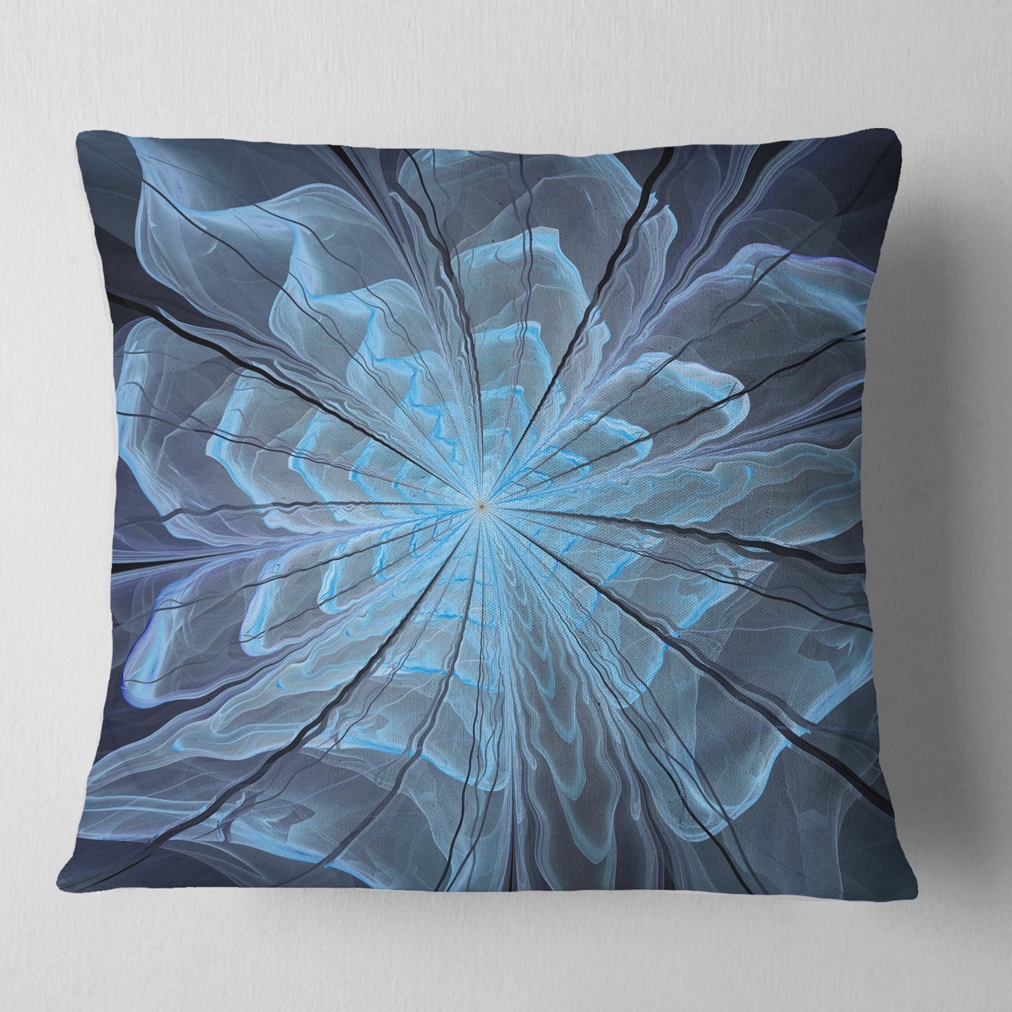 Designart Soft Blue Fractal Flower with Large Petals - Floral Throw Pillow - 18x18