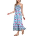 thumbnail image 4 of Vestido largo sin mangas de tirantes espagueti con volantes de flores bohemias para mujer L azul claro, 4 of 6
