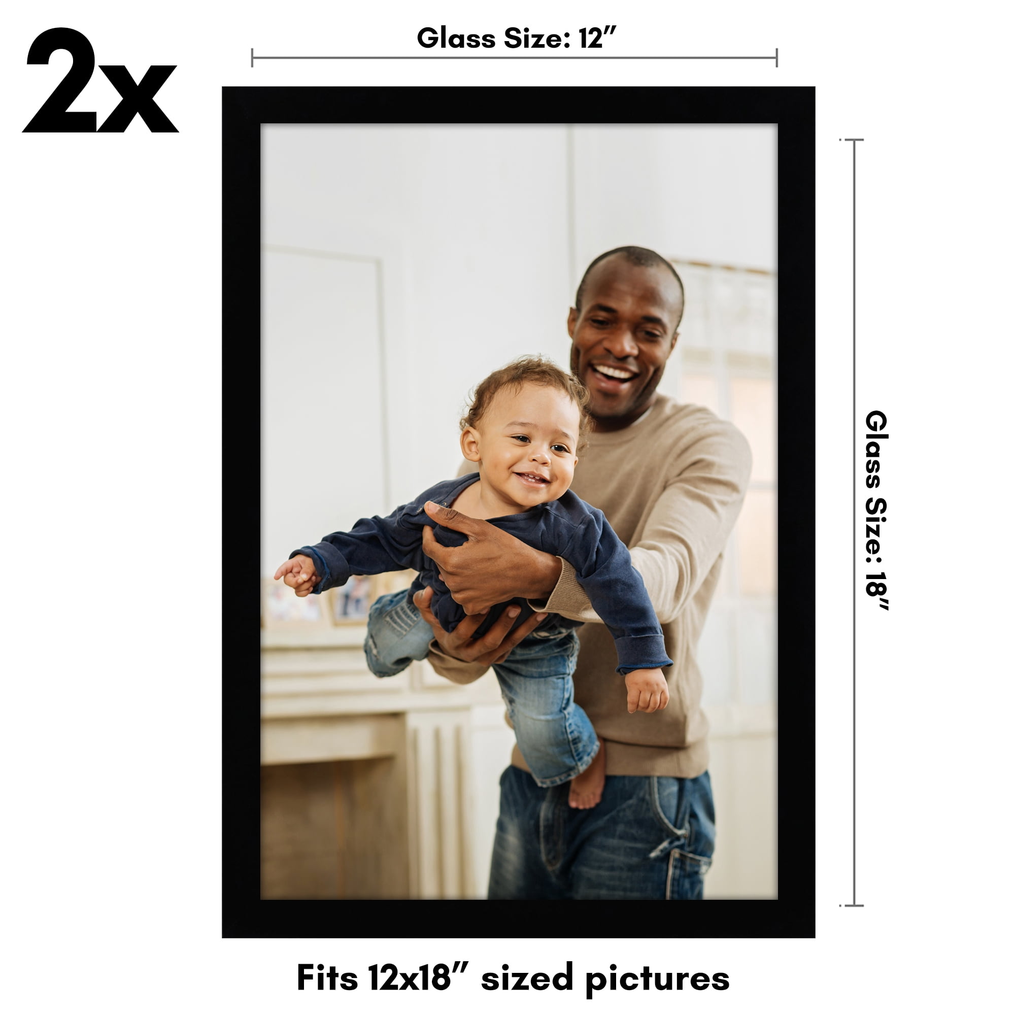 Americanflat 12x18 Poster Frame with Shatter-Resistant Glass 2 Pack Signature Collection Gallery Style - Black