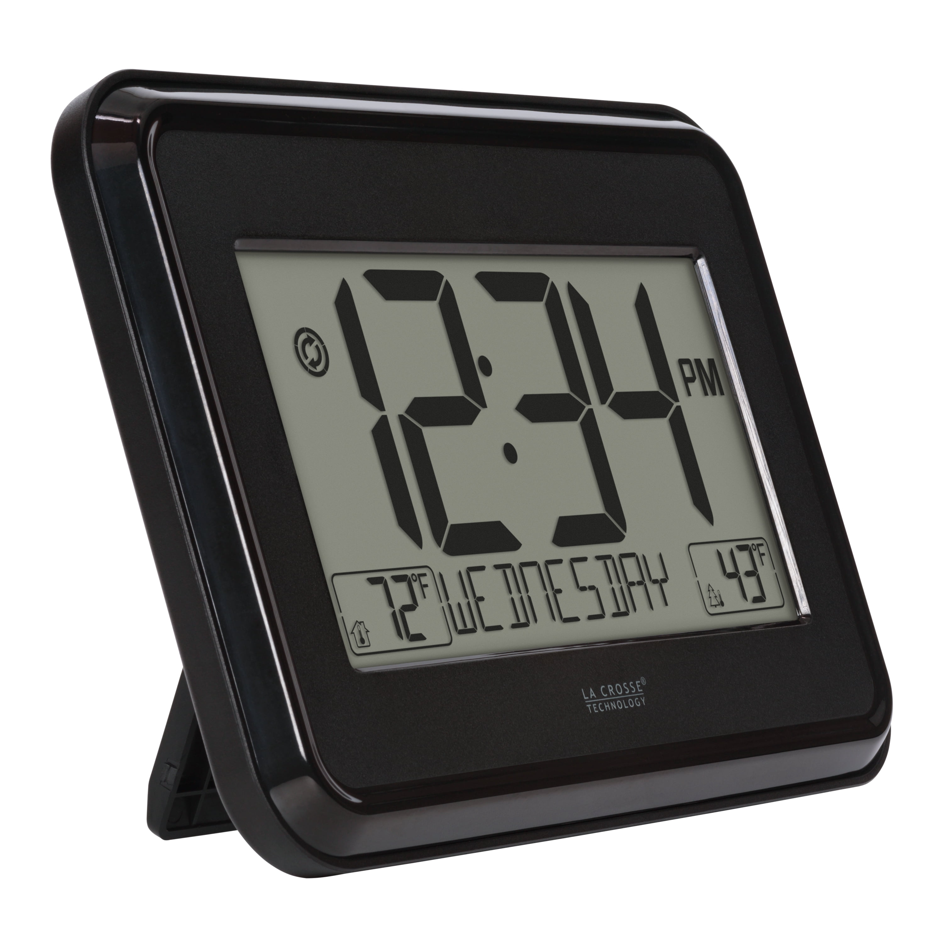 La Crosse Technology Black Digital Wall Clock with Indoor & Outdoor Temperature, 513-1412