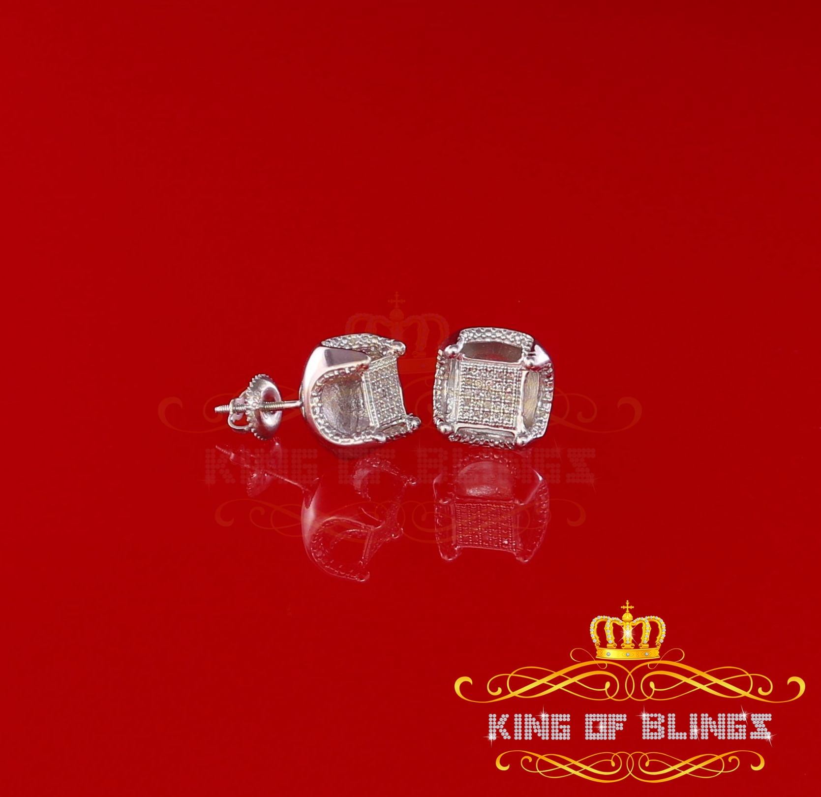 King of Bling's Women's Stud In 925 White Sterling Silver 0.20ct Diamond Stud Men's Earrings