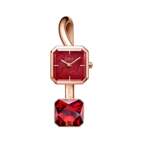 Watches for Women SAGA Light of Venice Swiss Ronda Quartz Bracelet Watch, Red Dial, Square Case, Stainless Steel, Silver Tone, Gift for Women