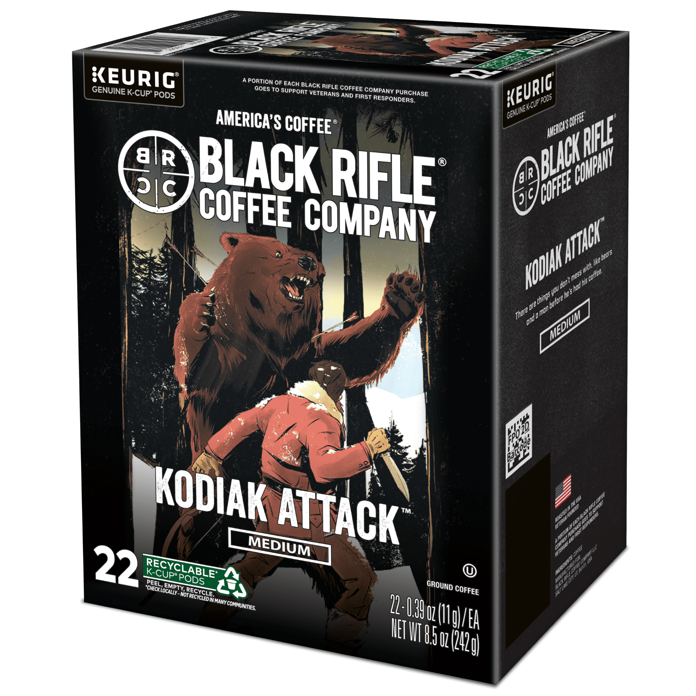 (4 pack) Black Rifle Coffee Company Kodiak Attack K Cups Pods, Medium Roast, 22 Ct