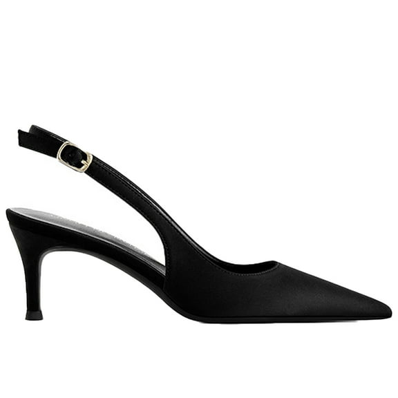 Womens Satin Pointed Toe Kitten Heel Slingback Pumps Fashion closed-toe Comfort Low heel Sexy Dressy Sandals with Adjust Ankle strap for Daily Party Office