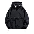 thumbnail image 2 of Men's Cargo Jacket, Loose Fit Hooded Coat With Half Zipper, Spliced Multi-Pocket Design For Outdoor & Work Black M, 2 of 8