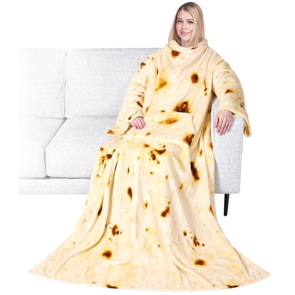 PAVILIA Burrito Fleece Wearable Blanket with Sleeves for Adults Women Men, Soft Warm Full Body Wrap Throw, Sweatshirt Pocket, Cozy Pullover Robe Blanket with Arm, Gifts for Christmas Mom Wife