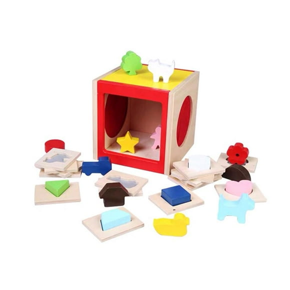 Caja Ciega De Madera Educación Temprana Tocar Adivinar Entrenamiento Táctil Rompecabezas Forma De Bloque Reconocimiento De Color Juguete De Madera Para Niños Pequeños Yuarrent FN002545-00