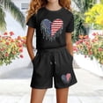 thumbnail image 4 of Girls USA Flag Heart Rhinestone Drip Short Sleeve T-Shirt and Shorts Set for 4th of July Patriotic Summer Outfit 3-14 Years,Size 5-6 T, 4 of 5