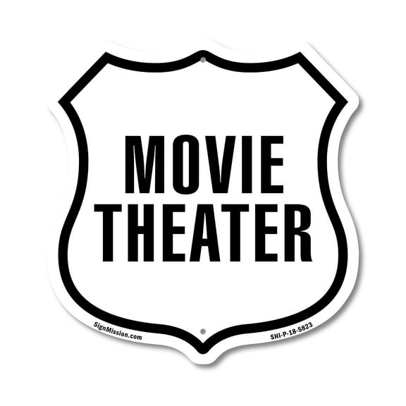 Movie Theater (5 Pack) 12 inch X 12 inch Shield-Shaped Rust-Free Aluminum Metal Signs Weather Resistant Made in the USA