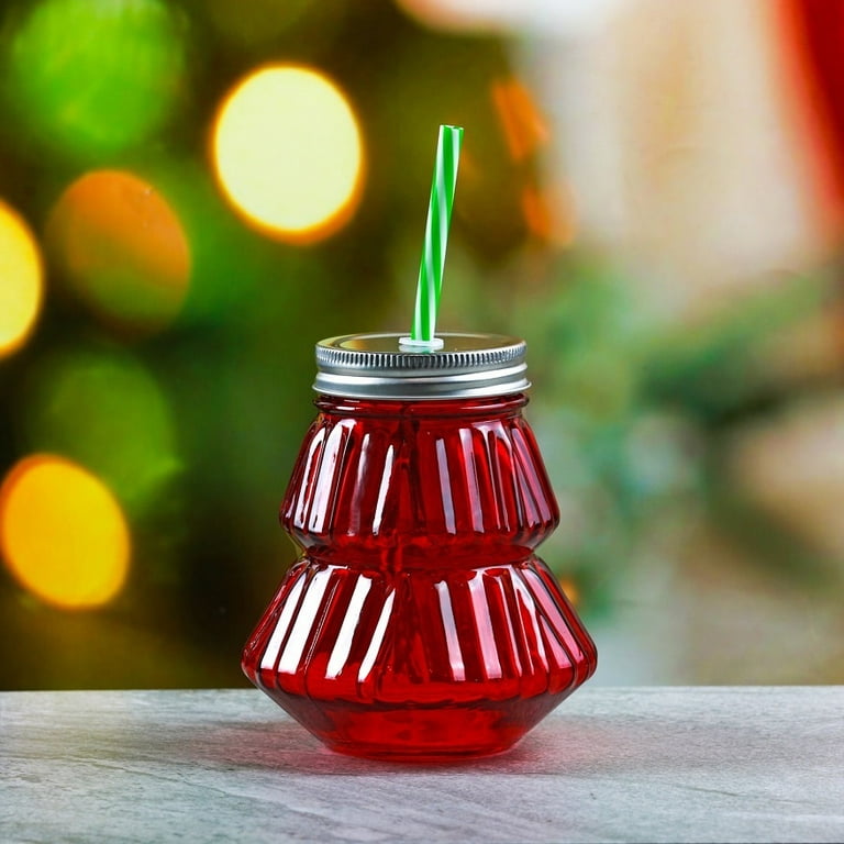 Holiday Time 24 Oz Red Glass Christmas Tree Beverage Sipper 