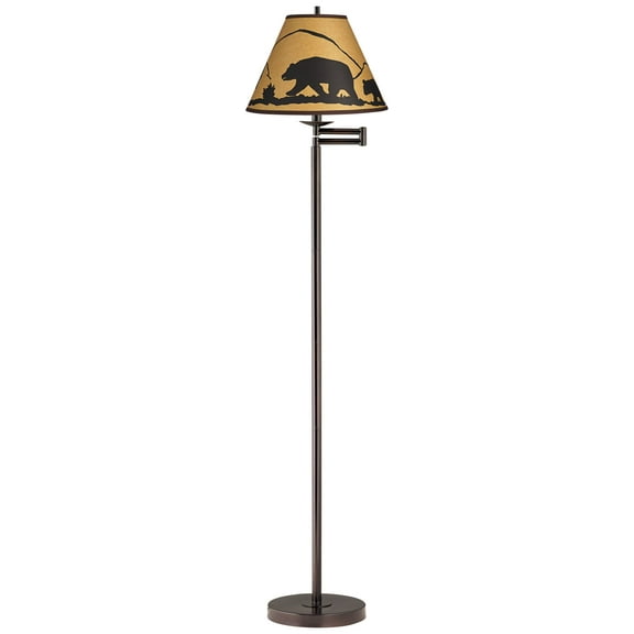 360 Lighting Modern Swing Arm Floor Lamp Adjustable 67.5" Tall Bronze Mountain Scene Empire Shade for Living Room Reading Bedroom Office