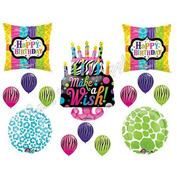 NEW! Zebra Cake Make A Wish BIRTHDAY PARTY Balloons Decorations Supplies 16th 13th Teenager by Anagram