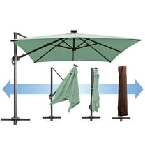 SUNNYOUTDOOR 10'x10' Deluxe Cantilever Umbrella LED Lighted Umbrella Sunbrella Cover Patio Umbrella Garden Outdoor (Spa)