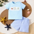 thumbnail image 3 of Toddler Baby Boy Clothes Summer Outfits Embroidery Trucks Smocked Shirt T-Shirt + Gingham Shorts 1T 2T 3T, 3 of 7