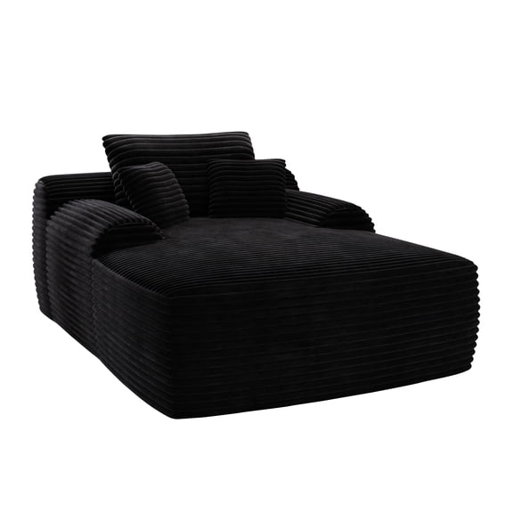 Howcool 65" Oversized Chaise Lounge Chair, Corduroy Boneless Sleeper Sofa Bed with Wide Armrest & Throw Pillows, Deep Seat Lounge Chair for Living Room, Bedroom & Apartment, Black