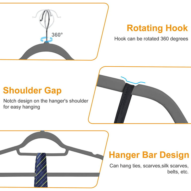 Jersow Velvet Hangers 60 Pack, Non Slip Hangers with 360 Degree Hook, Felt Hangers Space Saving Clothes Hanger, Velvet Hanger Heavy Duty for Adult