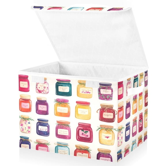 Yayeee Collapsible Cube Storage Bin with Lid Fabric Closet Decorative Basket with Handles, Colorful Jam