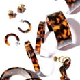 thumbnail image 4 of Bling Jewelry Womens Brown Acrylic Tortoise Shell Hoop Huggie Earrings Stainless Steel 1 Inch, 4 of 4