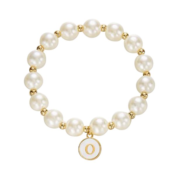 Imitación de perlas 26 alfabeto etiqueta pulsera de moda y versátil pulsera de cuentas de cordón elástico para las mujeres pulsera de cuentas para los seres queridos y (M S)