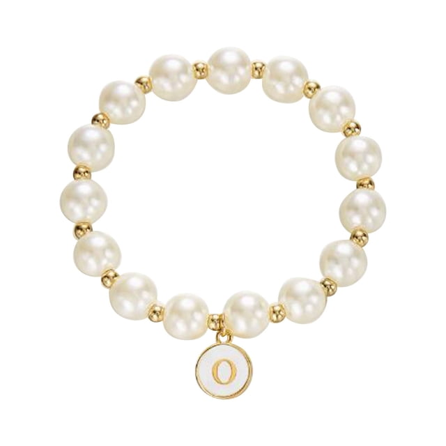 Imitación de perlas 26 alfabeto etiqueta pulsera de moda y versátil pulsera de cuentas de cordón elástico para las mujeres pulsera de cuentas para los seres queridos y (M S)
