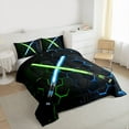 thumbnail image 3 of jejeloiu Neon Glowling Lightsaber Bedding Comforter Set,Abstract Geometric Honeycomb Twin Comforter Sets,Green Blue Hexagon Bedding Set For Kids,Luxury Bedroom Decor Reversible,2 Pieces, 3 of 8
