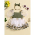 thumbnail image 2 of FEORJGP Toddler Baby Girls Summer Romper Dress 0-2Y Infant Puff Sleeve Jumpsuit Floral Embroidery Rompers Square Neck Bodysuit Dress with Headband Newborn Cute Casual Princess Clothes, 2 of 9