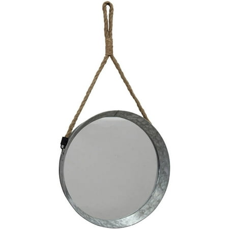 Large Suspended Round Galvanized Mirror with Rope