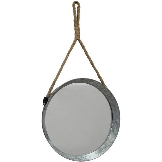 Stonebriar Collection Large Suspended Round Galvanized Mirror With Rope
