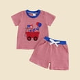 thumbnail image 3 of Niña Bebé Ropa de Verano Camión Patriótico Aplicado Niño Pequeño Outfit de 2 Piezas Blusas de Cuello Redondo de Manga Corta Pantalones Cortos Conjunto de Dos Piezas, 3 of 7