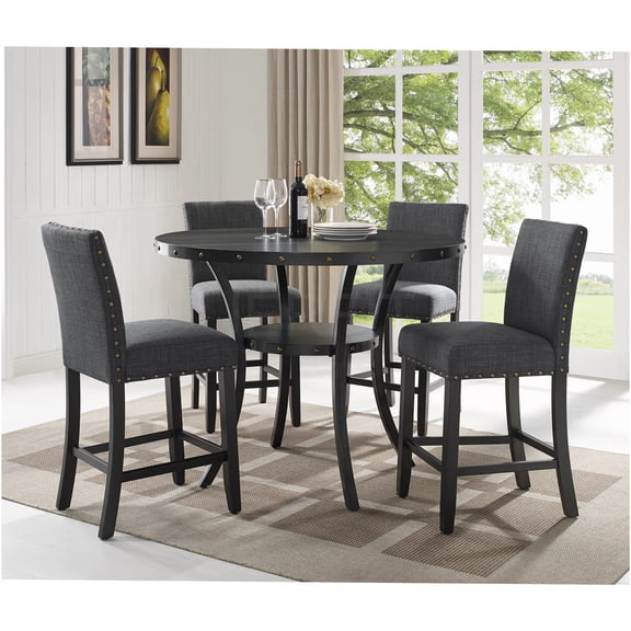 JERFIT Counter Height Bar Stools Set of 2, Gray Fabric Upholstery with Nailhead Trim for Kitchen Island, Dining&Living Room