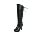 thumbnail image 1 of Womens Winter Belt Buckle Side Zipper Warm Waterproof Platform Super High Heel Strap High Boots, 1 of 9