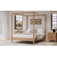 thumbnail image 3 of Euroco Queen Size Canopy Bed, Wood Platform Bed with Four Poster, Natural, 3 of 8