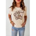 thumbnail image 1 of ABPHQTO Camiseta de manga corta con estampado gráfico de cartas de póquer occidental caqui para mujer, 1 of 5