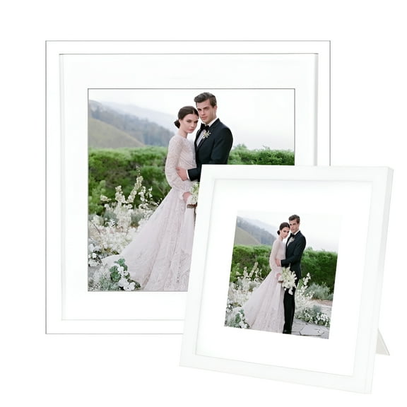 LAMIRO Picture Frames Square Pictures Frame 2In1 Made of Solid Wood and Glass Display Pictures for Table Top Display and Wall Mounting Photo Frame (White 8X8 Picture Frames)