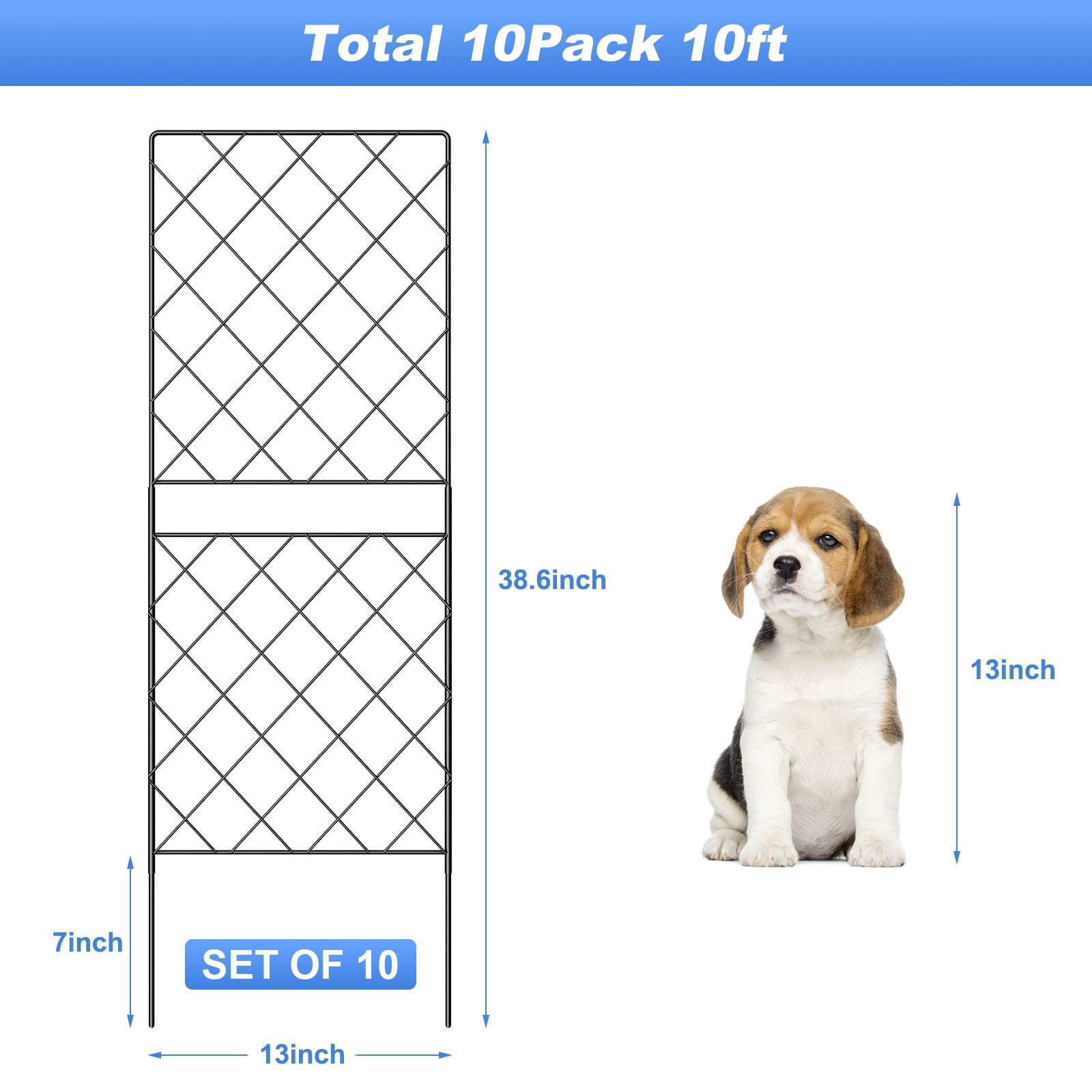 Decorative Garden Fence 10 Pack, 38.6in(H) x 10ft(L) Rustproof Metal No Dig Fence Animal Barrier for Dog, Wire Border Panel Fencing for Yard Patio Outdoor Decor